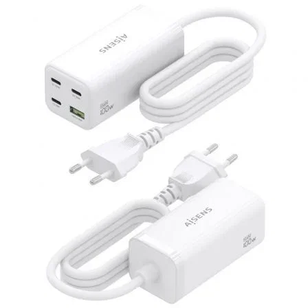 Aisens Cargador Sobremesa GaN 100W 3xUSB-C y 1xUSB-A Blanco